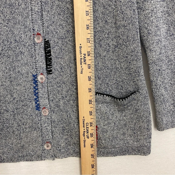 Barbara Katz Gray Multi Color Embroidered Collar Button Knit Cardigan Large - Picture 9 of 12